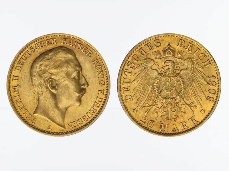 Preussen, 20 Mark Gold, Wilhelm II, 1909 A , Jg. 252