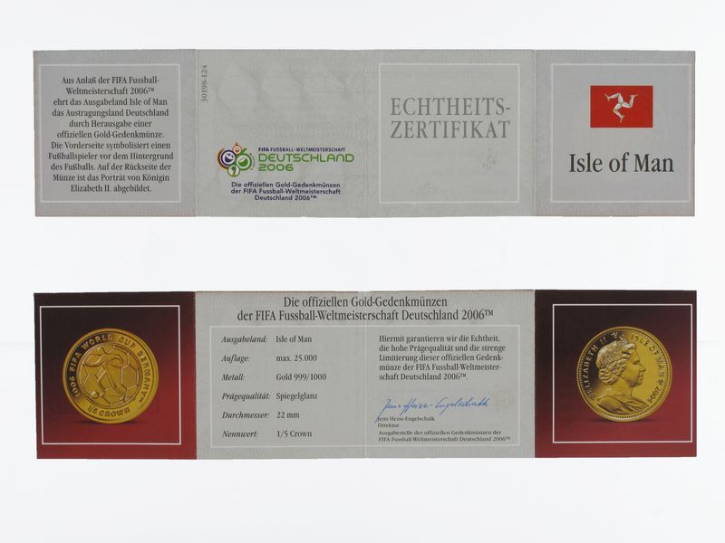 Isle of Man 1/5 Crown Gold, 2004, Fußball-WM 2006